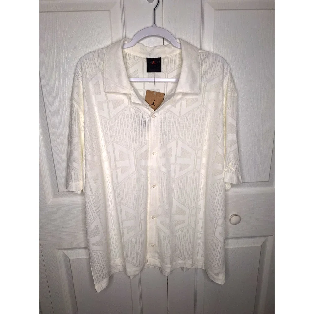 Jordan Flight Short Sleeve Knit Button Down White HF9363 133 size XL